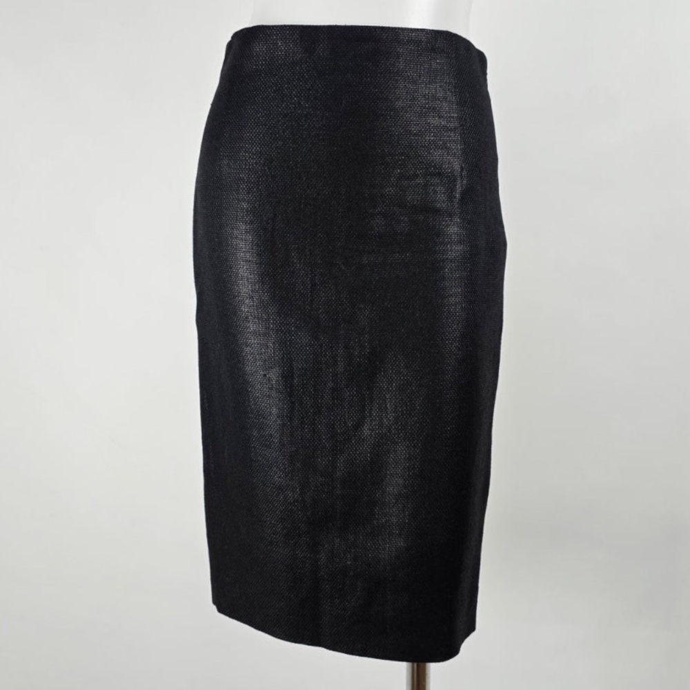 Ralph Lauren Purple Label Textured Black Midi Linen Cotton Pencil Skirt EUC Sz 8